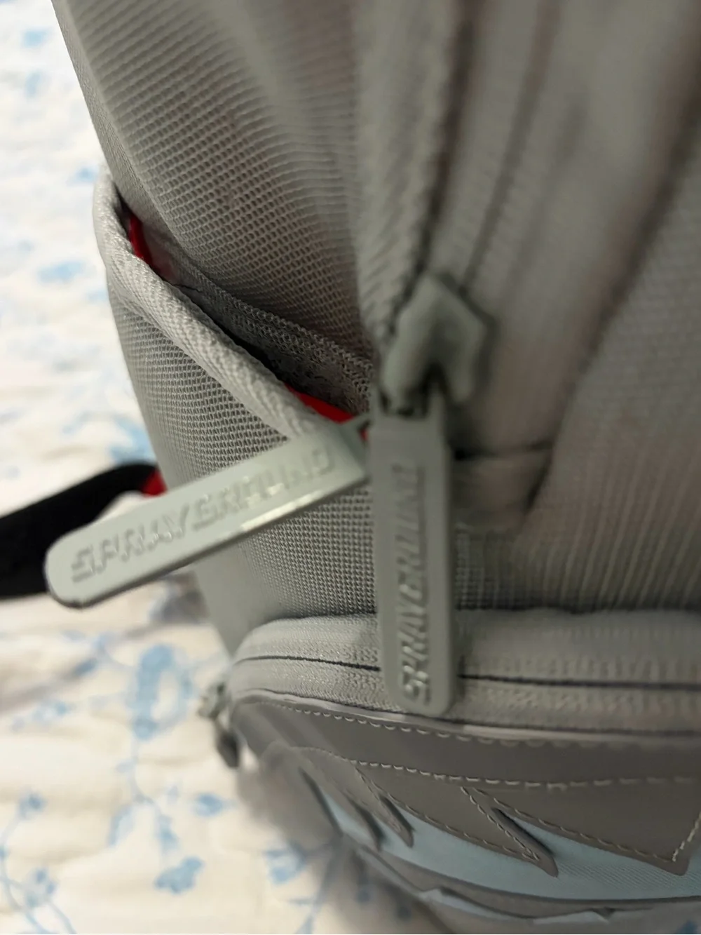 Sprayground Gray Shark Accent Backpack - Light Blue Detail